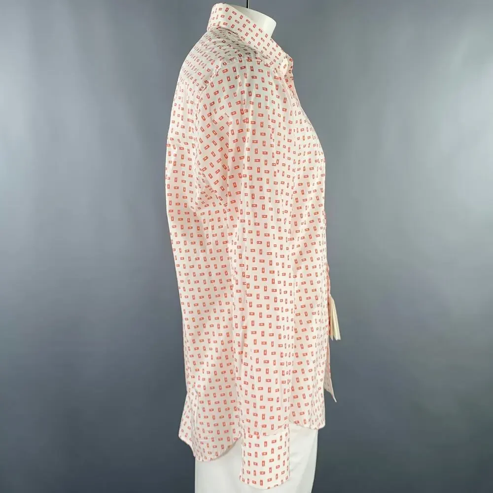 BRIONI Size XL White Red VHS Tape Cotton Long Sleeve Shirt - Picture 3 of 6